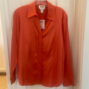 Talbots, button down blouse, long sleeve, orange, size 12